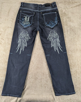 Play Big Skater Wide Leg Men's Decorated Jeans Y2k 36W'' 32''L