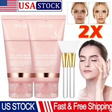 2 Pack Collagen Overnight Wrapping Peel Off Facial Mask Renewal Night Skin Care