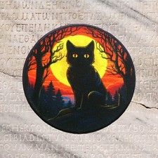 Black Cat Patch Iron-on Applique Cosplay Full Moon Spooky Scary Animal Badge