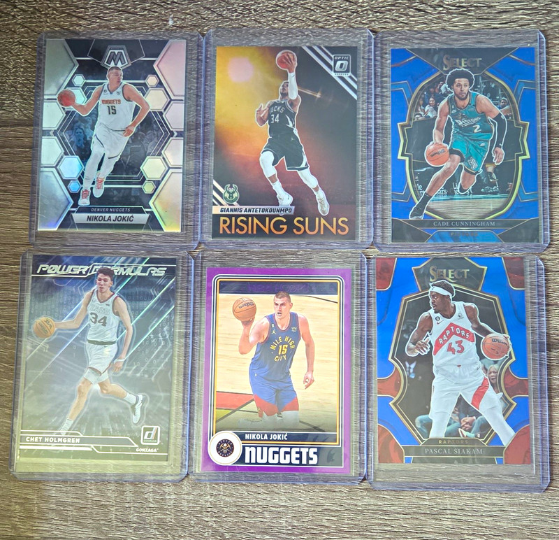 NBA Basketball Card Lot 6ct - Jokic Mosaic Silver, Giannis Optic, Chet RC