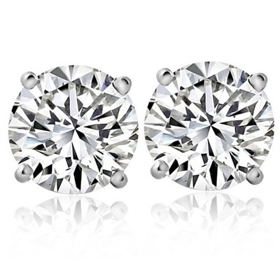 2 1/4 Ct T.W. Round Cut Diamond Studs Lab Grown 14k White Gold