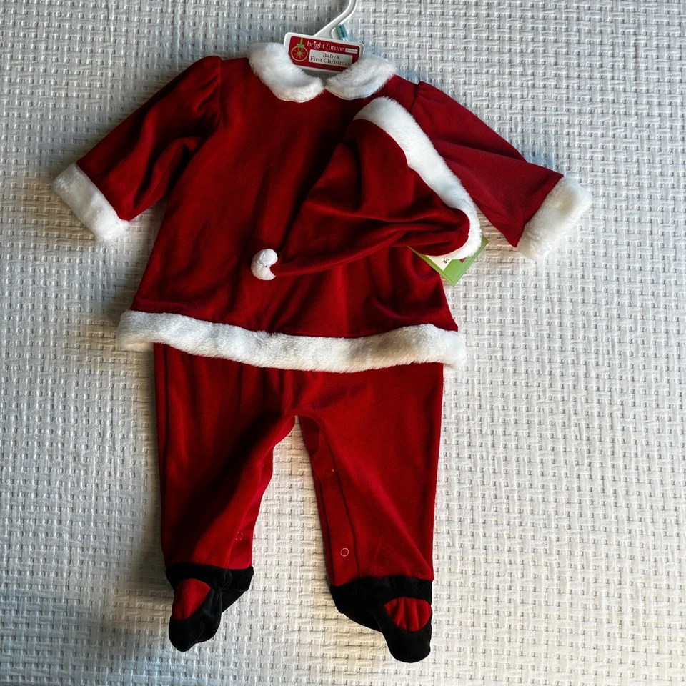 Bebé Niñas Rojo Terciopelo Terciopelo Papá Noel Traje 6-9 Meses Primera Navidad Una Pieza Nuevo Con Etiquetas Foto 3 de 4