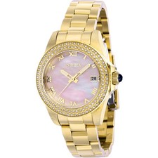 Invicta Women's Watch Angel Pink MOP Dial Yellow Gold Bracelet Crystals 41551