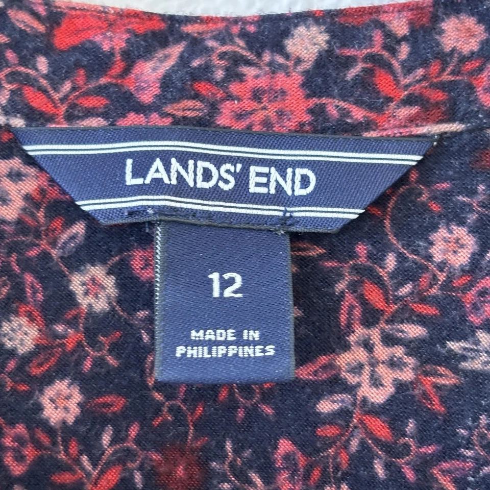 Lands End Womens Ditsy Floral Midi Dress Size 12 Pintuck Split Neck Cottage - Image 2 of 4