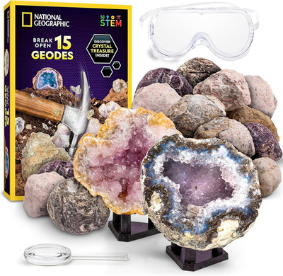 National Geographic Break Open 15 Premium Geodes Science Kit - Includes Goggles