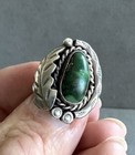 Vtg STERLING Silver Green TURQUOISE NAVAJO RING Size 6 + Leaf Stamped Rope Balls — photo 2