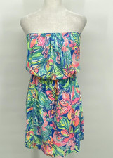 Lilly Pulitzer Windsor Dress Womens Small Bennet Blue Strapless Tropical Resort