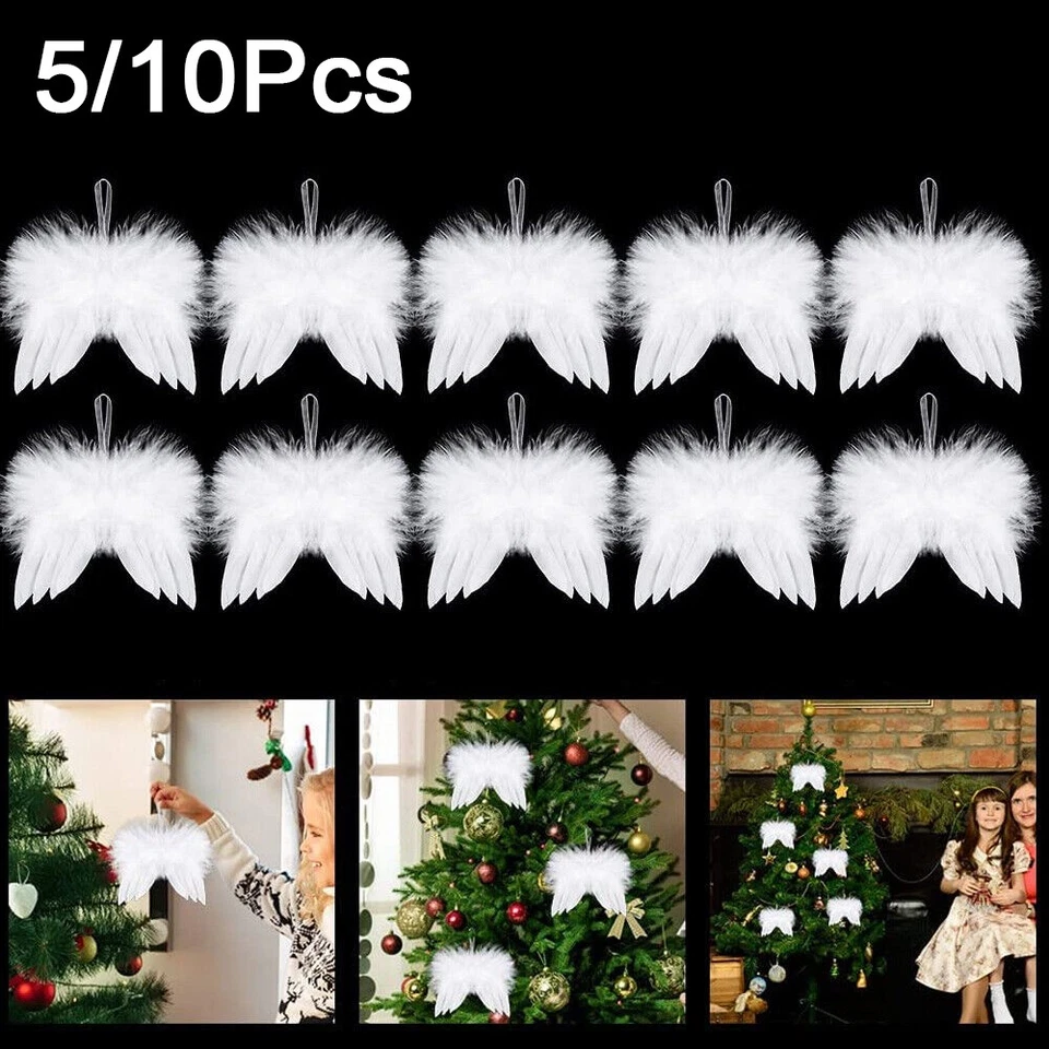 5/10PCS White Feather Angel Wings Christmas Tree Decoration Hanging Xmas Craft