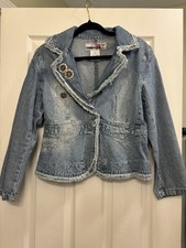 Connection 18 Women s Blue Embroidered Beaded Denim Jacket M Vintage Y2K