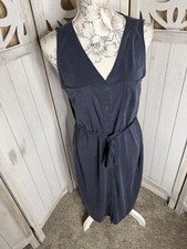 TAHARI Sleeveless Modal Blend Dress Button Down Navy Blue Women's Size Medium