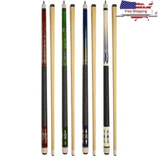 58 Inch Pool Cues Set of 4 Hardwood Shaft Leather Tips Billiards Game Equipment