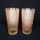 Set of 2 Vtg. Jeanette Glass Company Tree Bark Pattern 23oz Marigold Tumblers