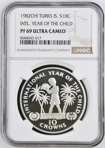 10 Crowns 1982 Year of the Child, Turks and Caicos Islands NGC PF 69 Ultra Cameo