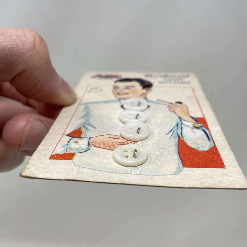 VINTAGE 1940s Blue Bonnet Shirt Buttons ABC Pearl Mens Dress New on Card - Image 3 of 4