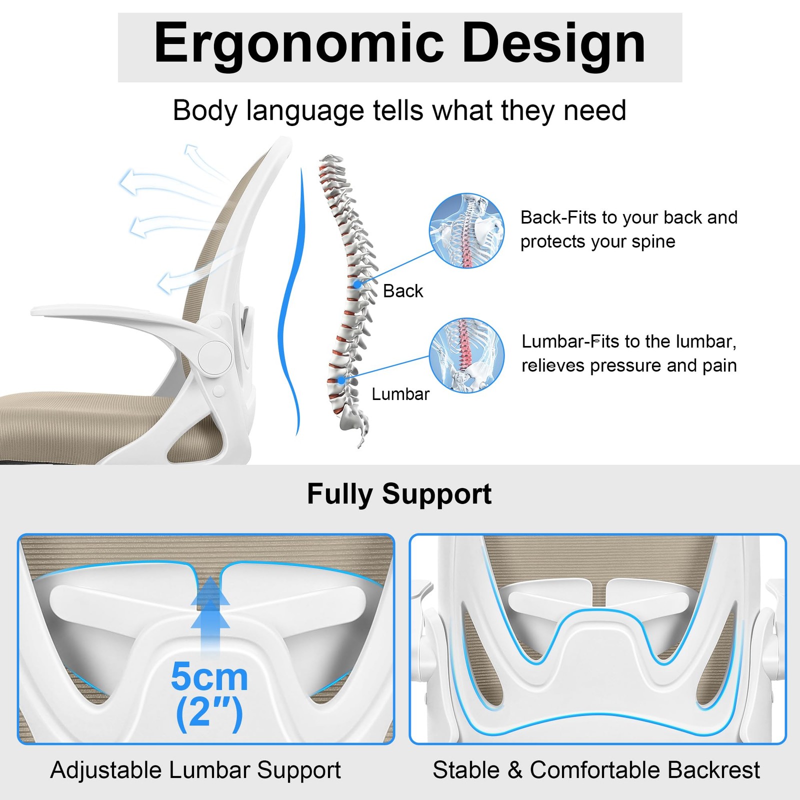 Drafting Chair Tall Office Chair with Flip-up Armrests Executive Ergonomic Co...