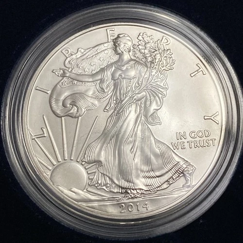 2014 W BU American Silver Eagle Dollar Burnished ASE Coin with Box and COA