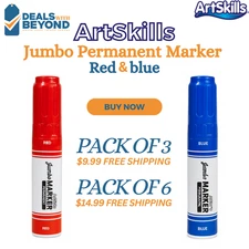 ArtSkills Jumbo Permanent Marker, Red & Blue - 3 or 6 Pack - Free Shipping