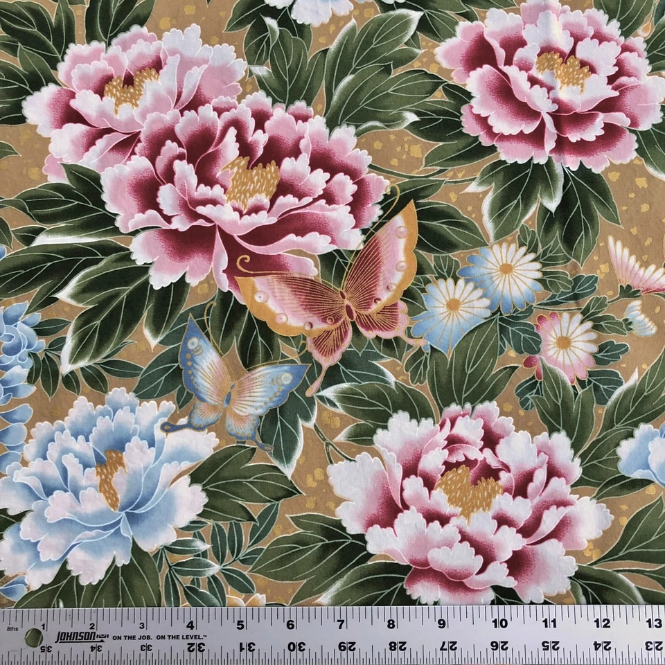 ¡OFERTA! 1 Panel +35” Kona Bay Rosa Azul Oro Floral Mariposa Prelavado 100% Algodón Foto 4 de 4