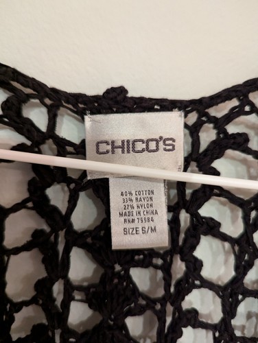 Chico's Damen S/M schwarz offen Strick Boho Hippie Fransen Long Cardigan Wickel Schal - Bild 6 von 8
