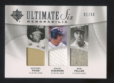 2009 UD 6 PIECE GAME JERSEY 01/50 SATCHEL PAIGE-BOB FELLER-SIZEMORE-JENKINS ++