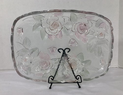 Vintage Home Beautiful Crystal Beauty Rose Oblong Platter 11 Inches - Picture 3 of 6