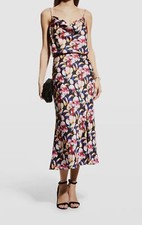 220 Aidan Mattox Women Black Floral Satin Midi Dress Size 6
