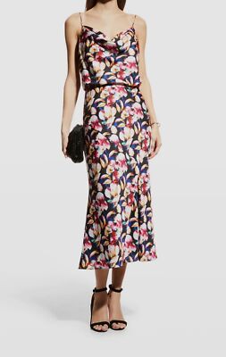 $220 Aidan Mattox Women Black Floral Satin Midi Dress Size 6 | eBay