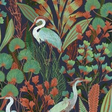 Image of Grandeco Ciara Tropical Cranes Birds Wallpaper Black Navy Floral Paste The Wall
