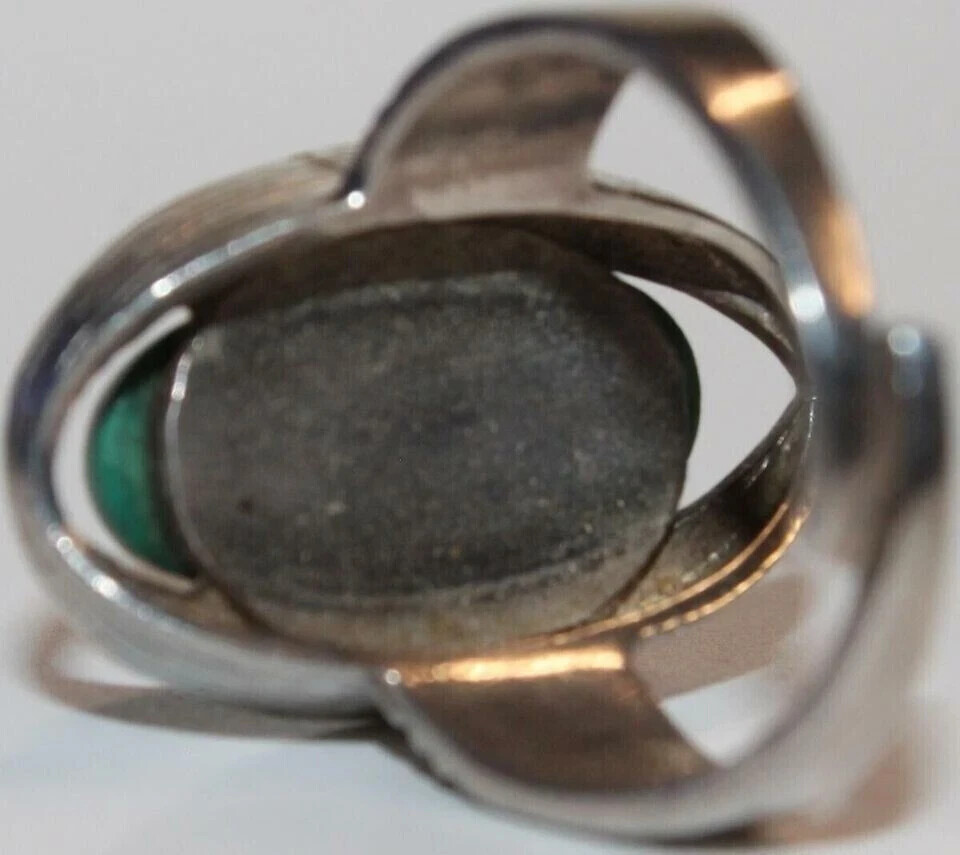 B0178 - Large Solid 925 Silver Ring with Malachit… - image 6