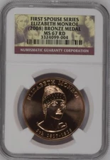 2008 Elizabeth Monroe First Spouse Series Bronze Medal NGC MS67RD!