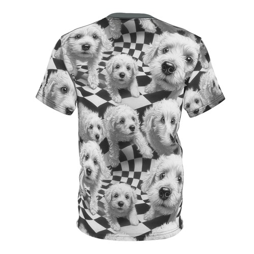 T-Shirt Unisex Uomo Camicia Cane Bianco e Nero Allover Carino Cucciolo Donna Tee - Foto 6 di 10