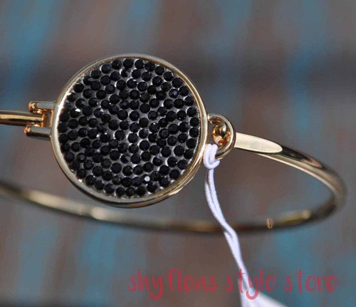 Kate Spade Bangle Bracelet Do Wonders Pave Disc Thin Black Gold Tone New York - Picture 4 of 8