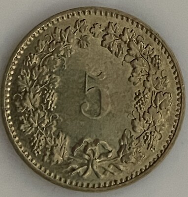 Confederation Helvetica 1985 5 rappen coin~RARE~COLLECTIBLE