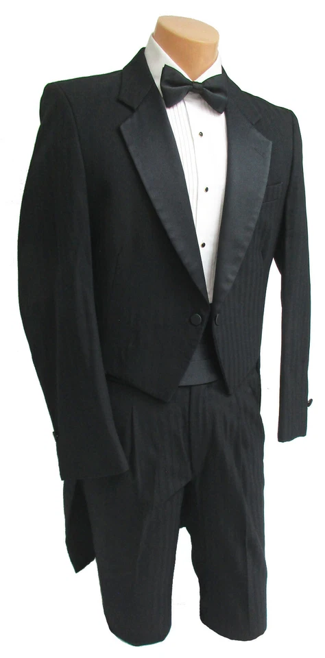 Abrigo de Esmoquin Rayas Negro Rayas Rayas Vintage Para Hombre con Pantalones Talla 41R 35W Foto 2 de 4