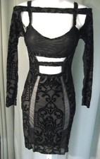 Little Black Dress Sexy  Sm. Clubwear Party Illusion Burnout Velvet SEXY BodyCon