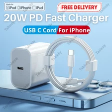 Fast Charger 20W For iPhone 14 13 12 11 Pro XS XR 8 iPad USB-C Type C Cable Cord
