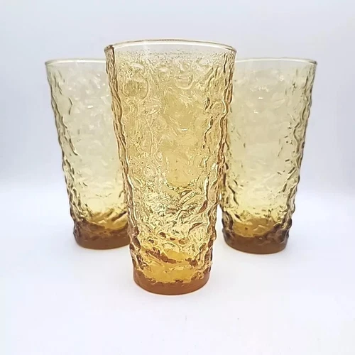 4 Vintage Lido Milano Honey Gold By Anchor Hocking 20oz 6 3/4" Flat Tumblers