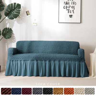 Lattice Stretch Sofa Covers w/Skirt 3D Bubble Couch Non Slip