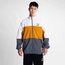 Puma Vintage NWT Retro Woven Track Jacket Nylon Glanz Gray White Gold Mens