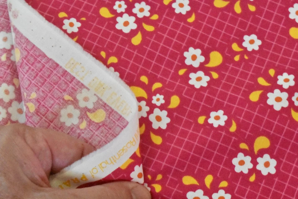 By 1/2 Yd, Yellow & White Floral on Hot-Pink, Moda, Prairie Grass, Japan, B1687 - Image 4 of 4
