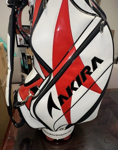 Akira White/Red/Black Staff Bag w/ Rain Cover, Extra Strap, & 6-Way Club Divider - Picture 3 of 14