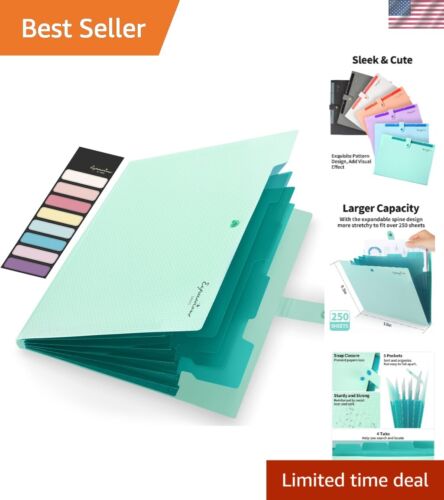 Stylish Green Document Organizer - Lightweight Accordion File Folder with Tabs