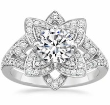 2.23Ct White Round Cut CZ Flower Engagement Ring Solid 925 Sterling Silver