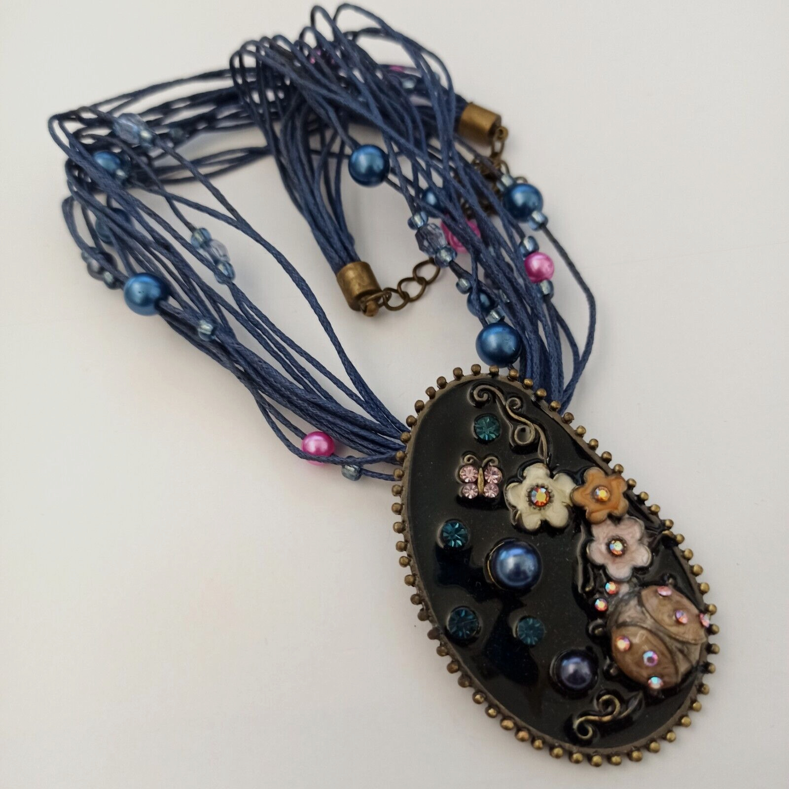 Statement Multi Strand Necklace Enamel Amorphic P… - image 1