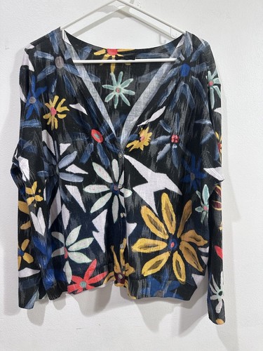 NALLY & MILLIE Womens Floral Button Front Cardigan long Sleeve Sweater SZ XL