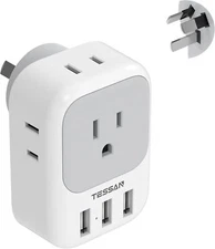 Australia Power Plug Adapter with 4 American Outlet 3 USB for US to New Zealand