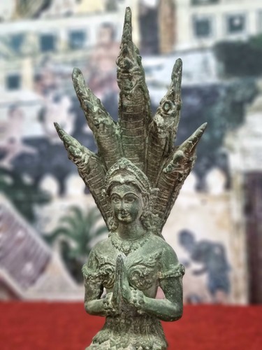 13.8" Naga With Nakhi Goddess Buddha Statue Khmer Thailand Antique Buddhism Art - Picture 7 of 12