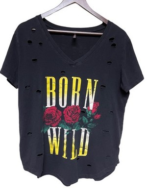 Born Wild Women's Shirt Band T-Shirt Concert Tour 1991 Black  Distressed Size 1X