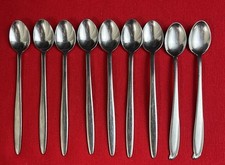Lot of 09 Stainless Steel Ice Tea Spoons from Japan Two Patterns.