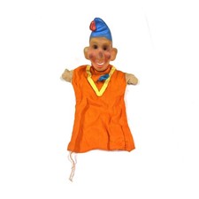 Vintage Mr Punch Hand Puppet 10" 1970s Punch Judy Vinyl Head Orange Costume